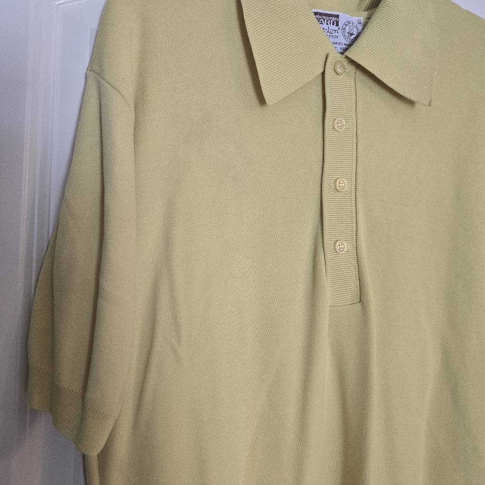 Vintage Montgomery Ward Ban Lon Polo Shirt Yellow Mens Medium Nylon Retro. GUC. - Picture 12 of 16
